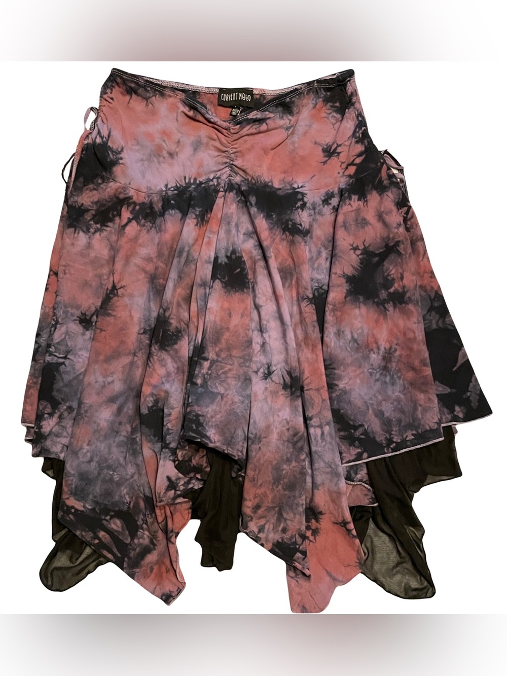 Dolls Kill Current Mood Tie-Dye Handkerchief Hem Skirt - Pink & Black